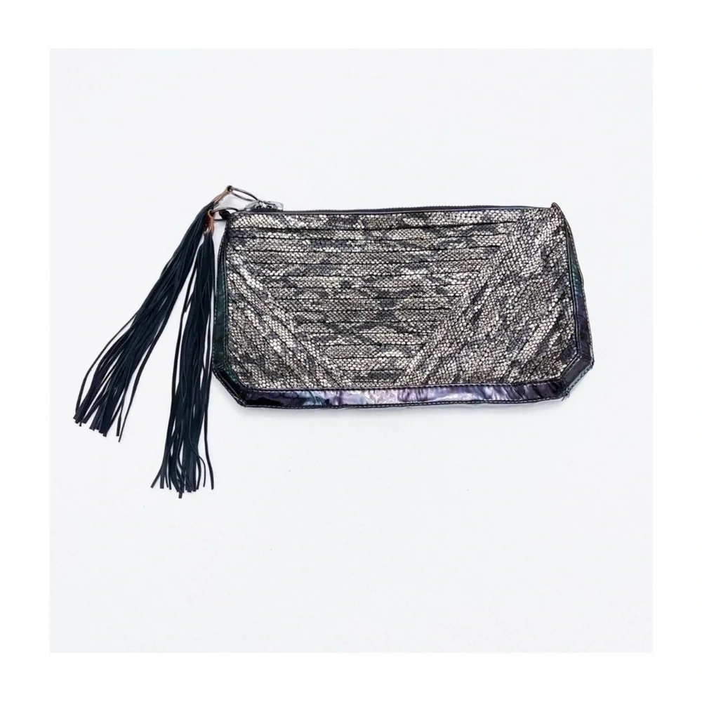 3.1 Philip Lim Snakeskin Metallic Bag Tassel Accents Black/Gold